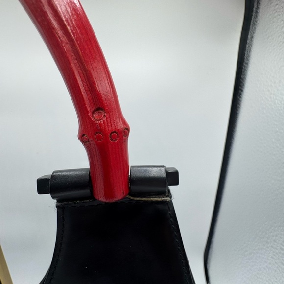 Authentic Gucci Black With  Red Bamboo Handle Shoulder Bag With Hobo Silhouette - Picture 8 of 17